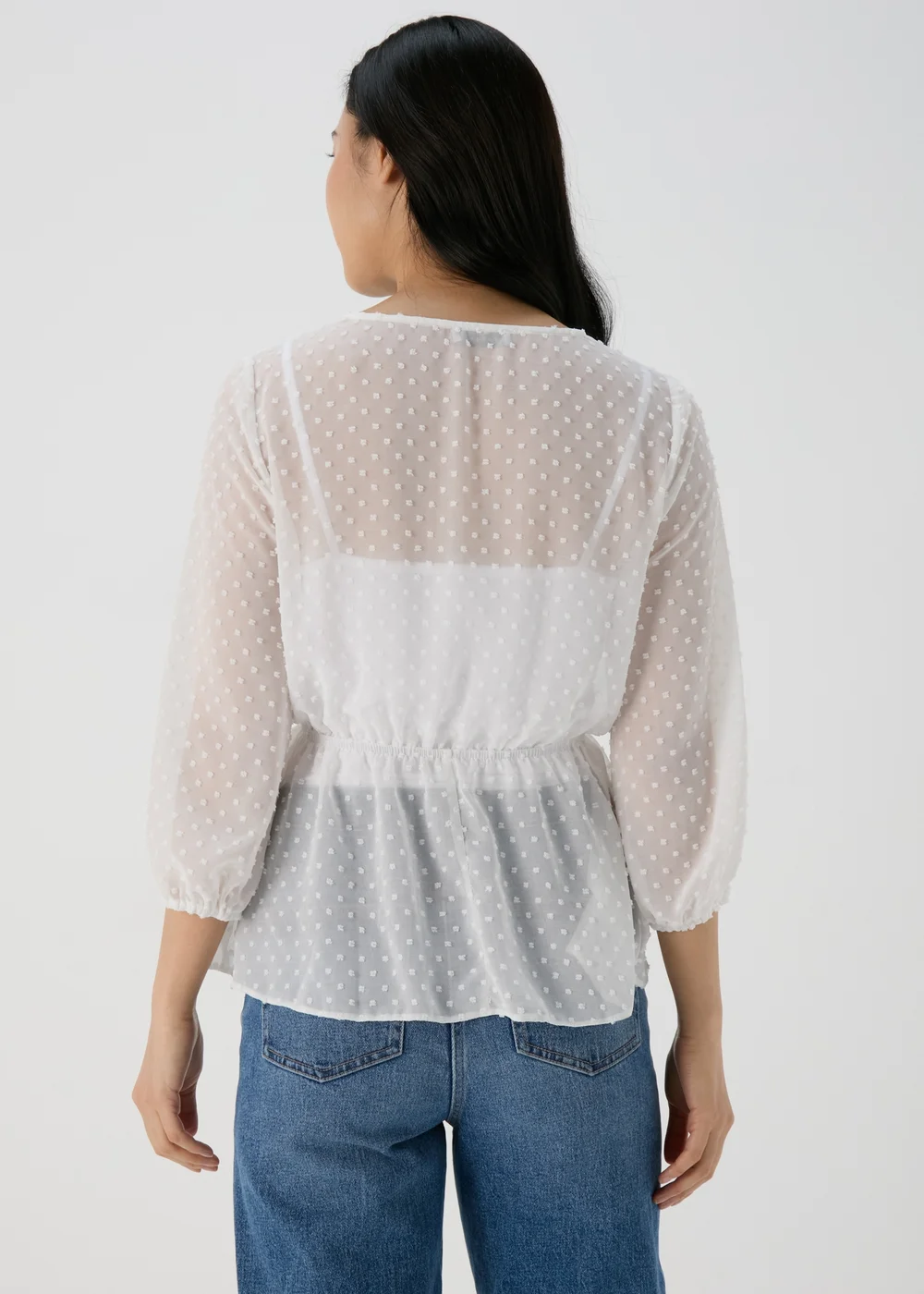 White Dobby V Neck Blouse - 8 Image 2