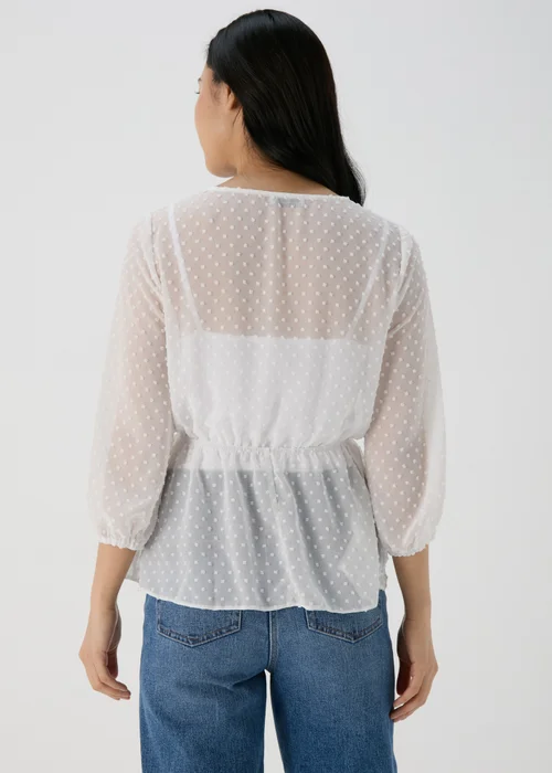 White Dobby V Neck Blouse - 8 Image 2