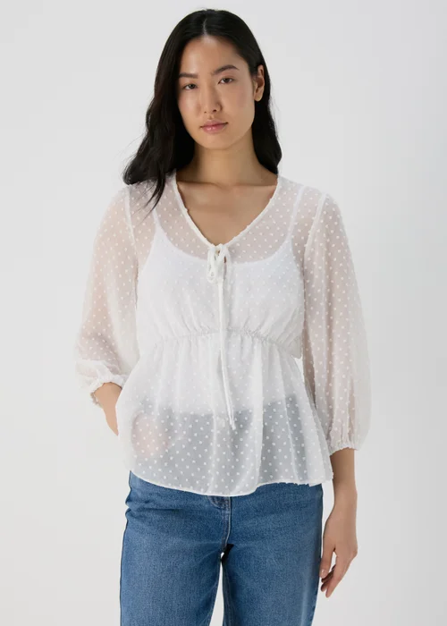 White Dobby V Neck Blouse - 8 Image 1