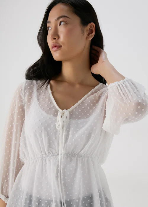 White Dobby V Neck Blouse - 8 Image 3