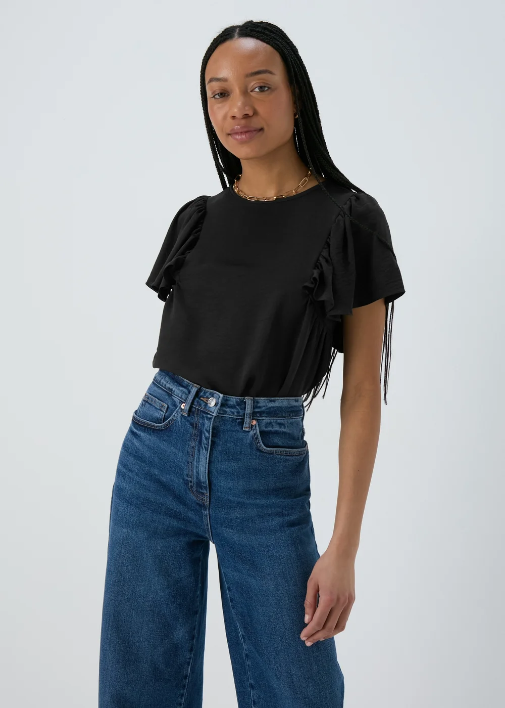 Black Frill Sleeve Top - Size 8 Image 1