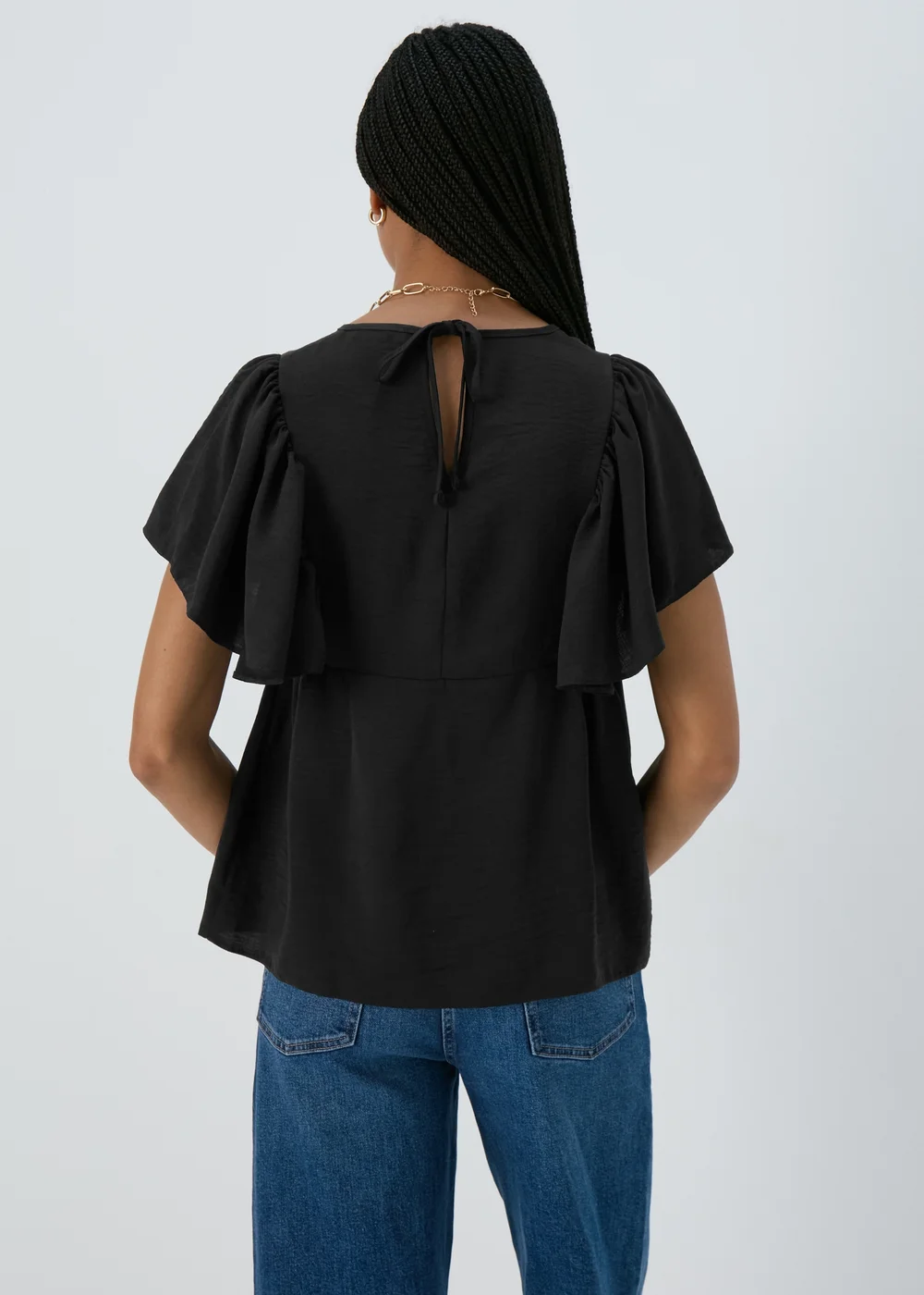 Black Frill Sleeve Top - Size 8 Image 2