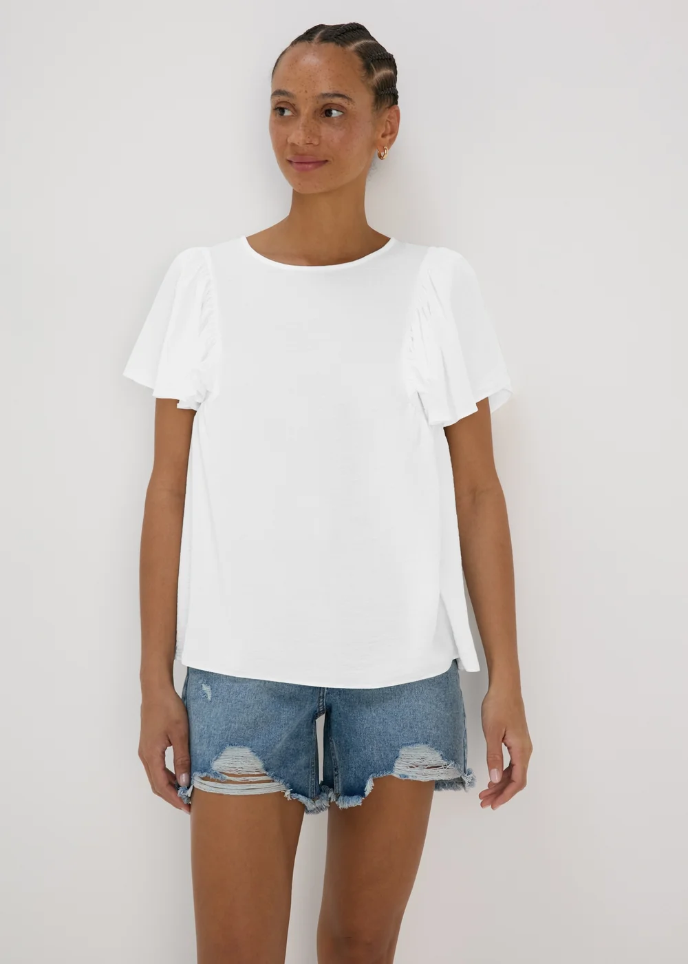 White Frill Sleeve Top - 8 Image 1