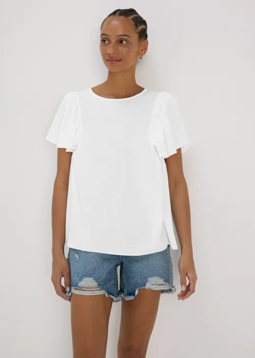 White Frill Sleeve Top - 8 Image 1