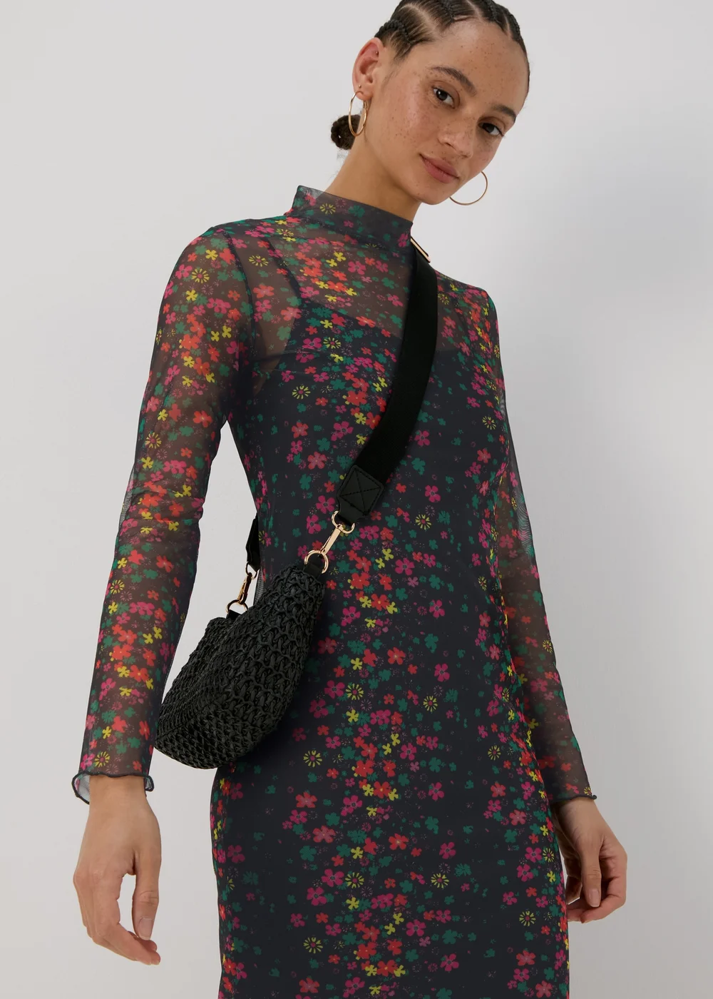 Multicolour Floral Midi Mesh Dress - 8 Image 3