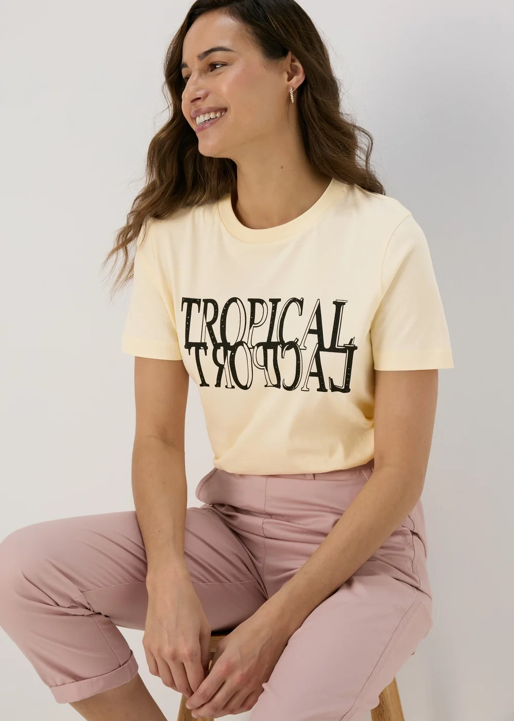 Cream Tropical Graphic T-Shirt - Size 8 Image 1