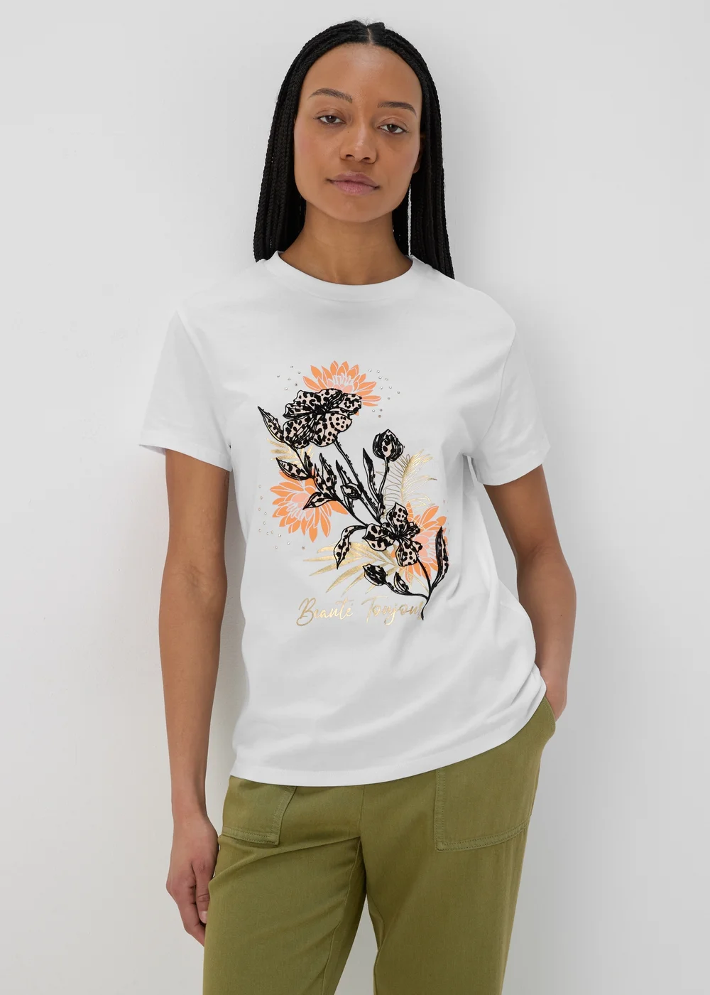White Floral Graphic T-Shirt - 8 Image 1