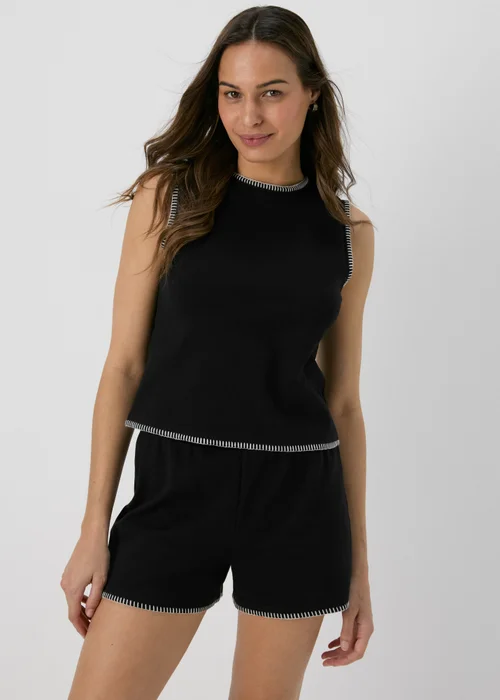 Black Blanket Stitch Co Ord Shorts - 8 Image 4