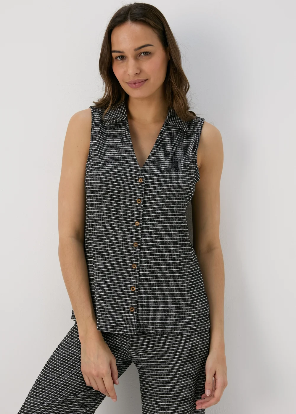 Black Mono Textured Co Ord Waistcoat - Size 8 Image 1