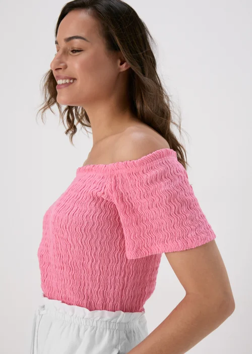 Pink Textured Bardot Top - 8 Image 3