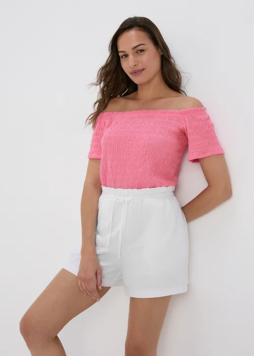 Pink Textured Bardot Top - 8 Image 1