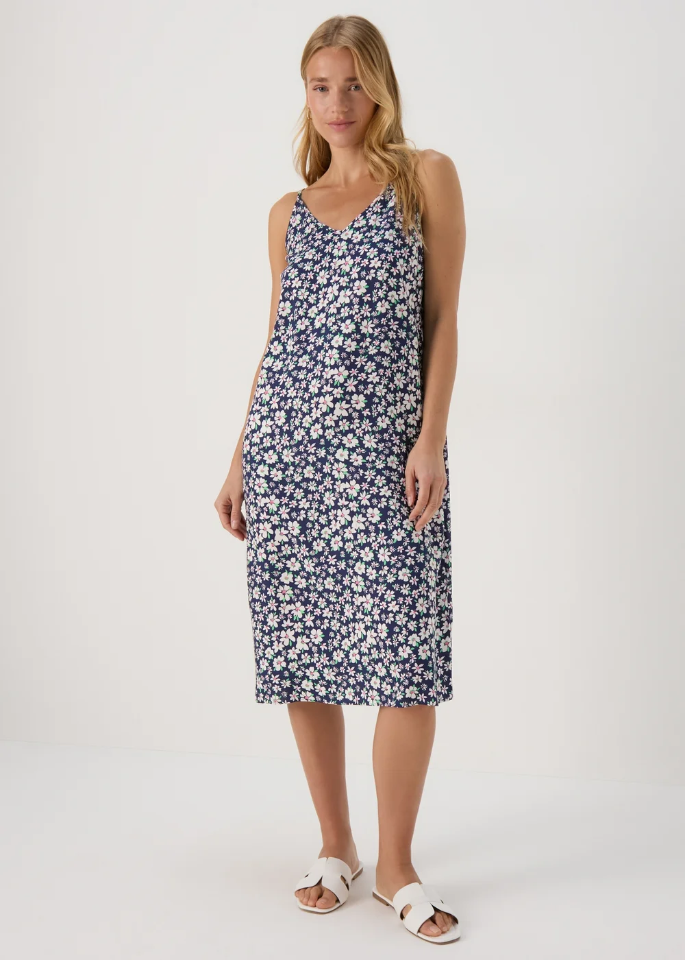 Papaya Petite Navy Daisy Viscose Cami Midi Dress - 6 Image 1