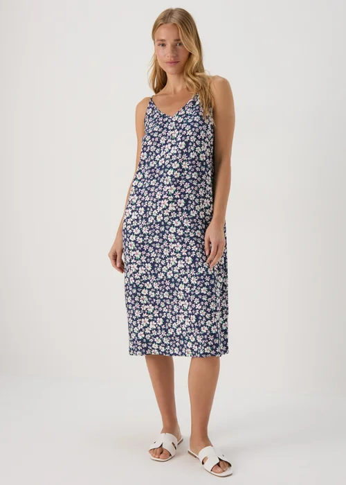 Papaya Petite Navy Daisy Viscose Cami Midi Dress - 6 Image 1