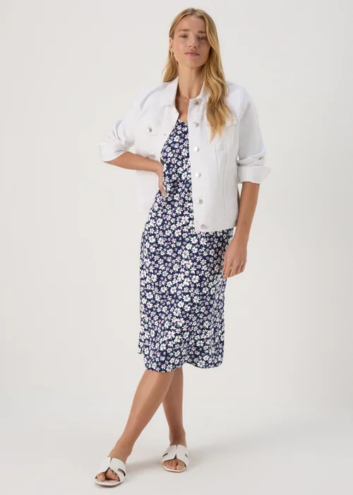 Papaya Petite Navy Daisy Viscose Cami Midi Dress - 6 Image 4