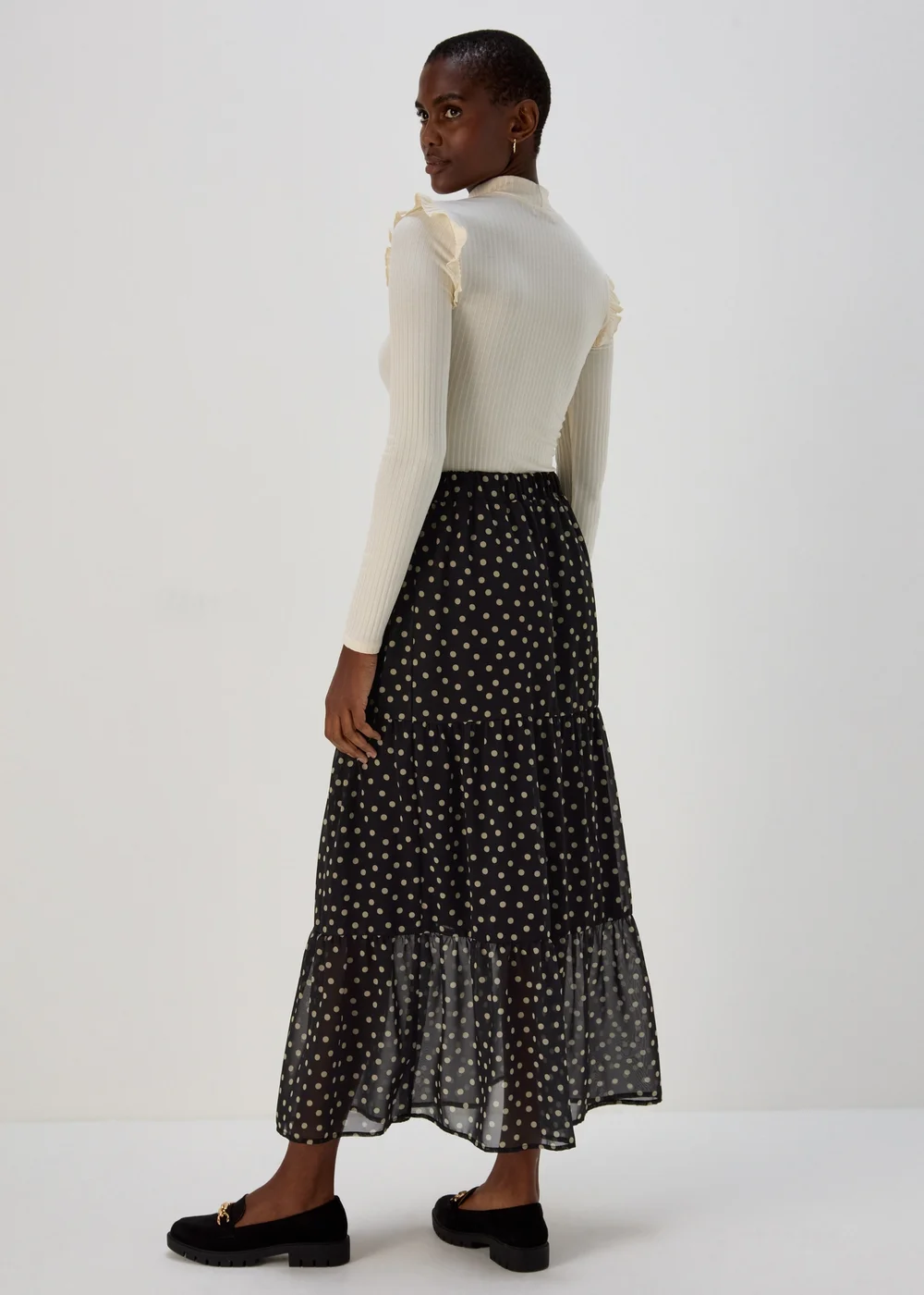 Black & White Tiered Chiffon Maxi Skirt - Size 8 Image 2