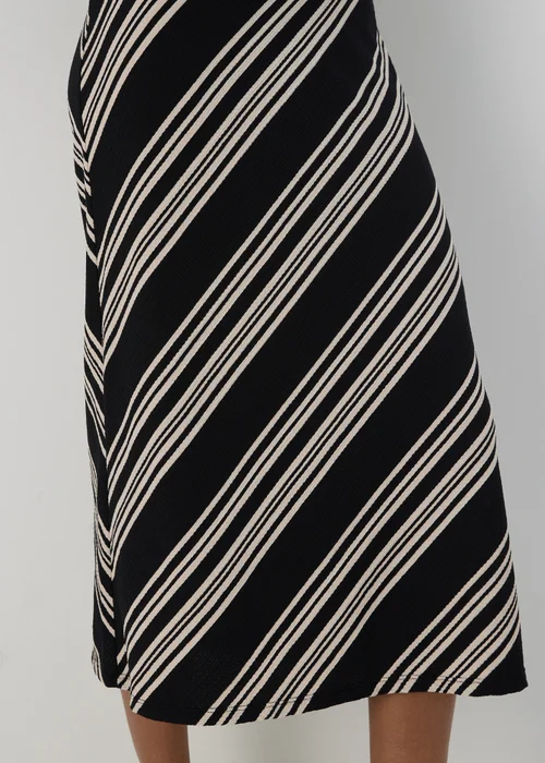Black Mono Stripe Jersey Midi Skirt - Size 8 Image 3