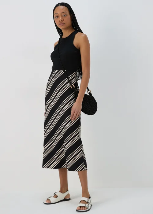 Black Mono Stripe Jersey Midi Skirt - Size 8 Image 4