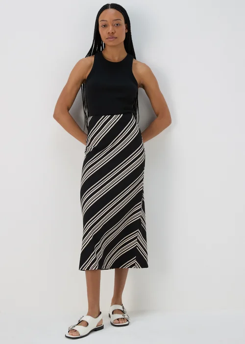 Black Mono Stripe Jersey Midi Skirt - Size 8 Image 1