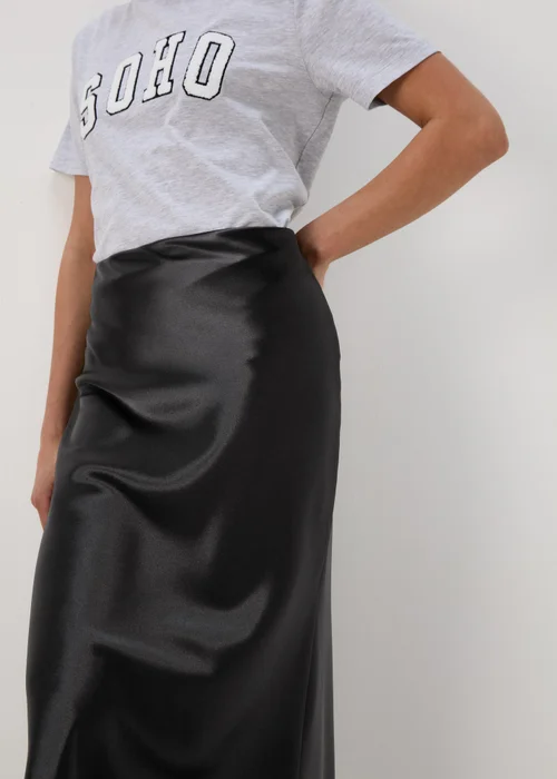 Papaya Black Satin Midi Skirt - Size 8 Image 3