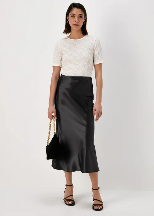 Papaya Black Satin Midi Skirt - Size 8 Image 4
