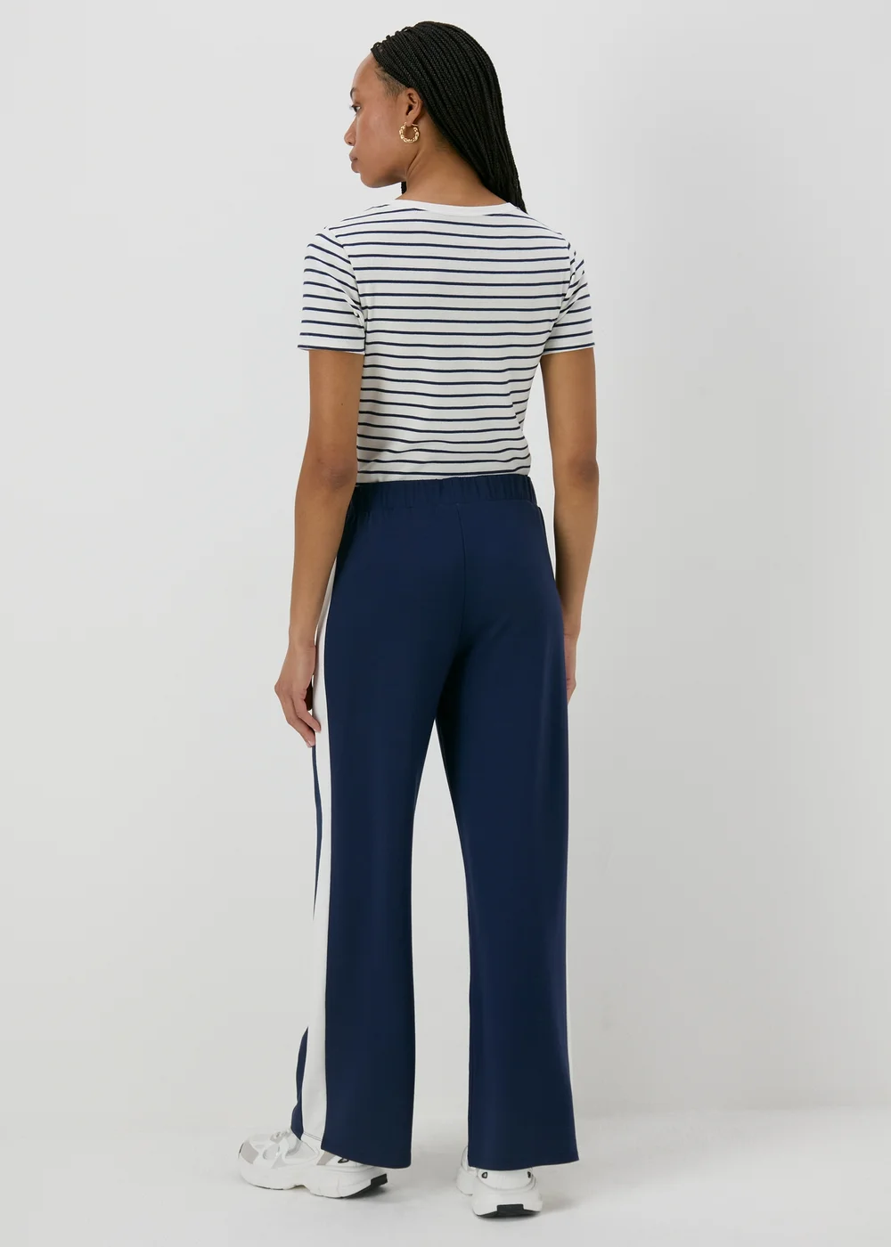 Navy Wide Leg Stripe Trousers - 8 Image 2