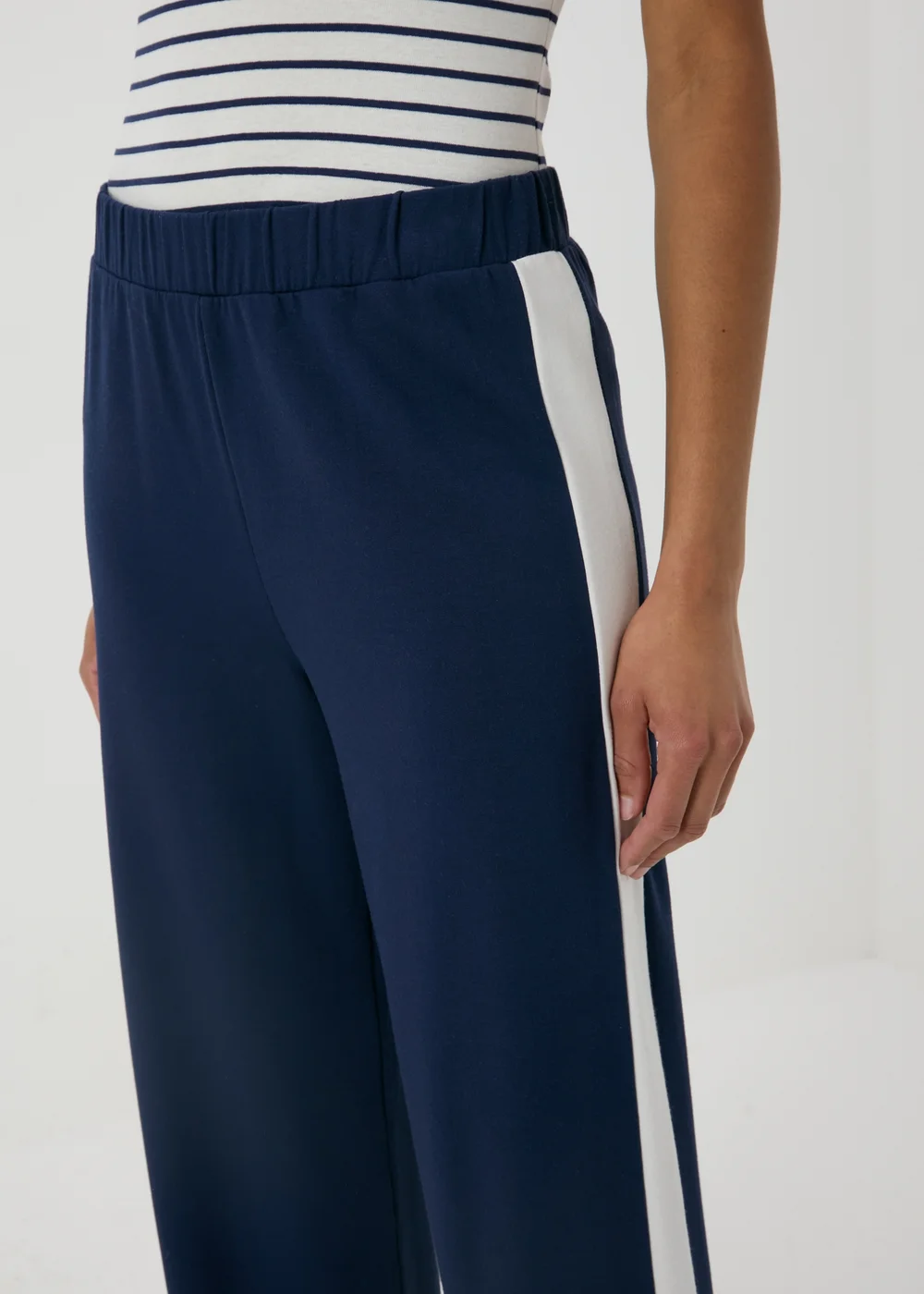 Navy Wide Leg Stripe Trousers - 8 Image 3