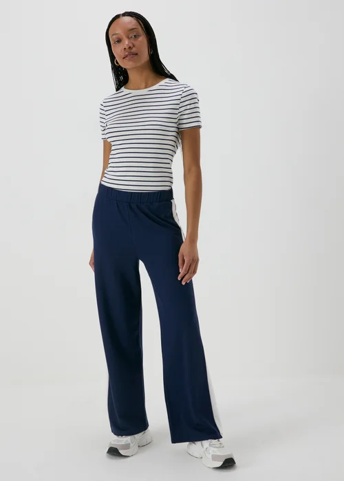 Navy Wide Leg Stripe Trousers - 8 Image 1