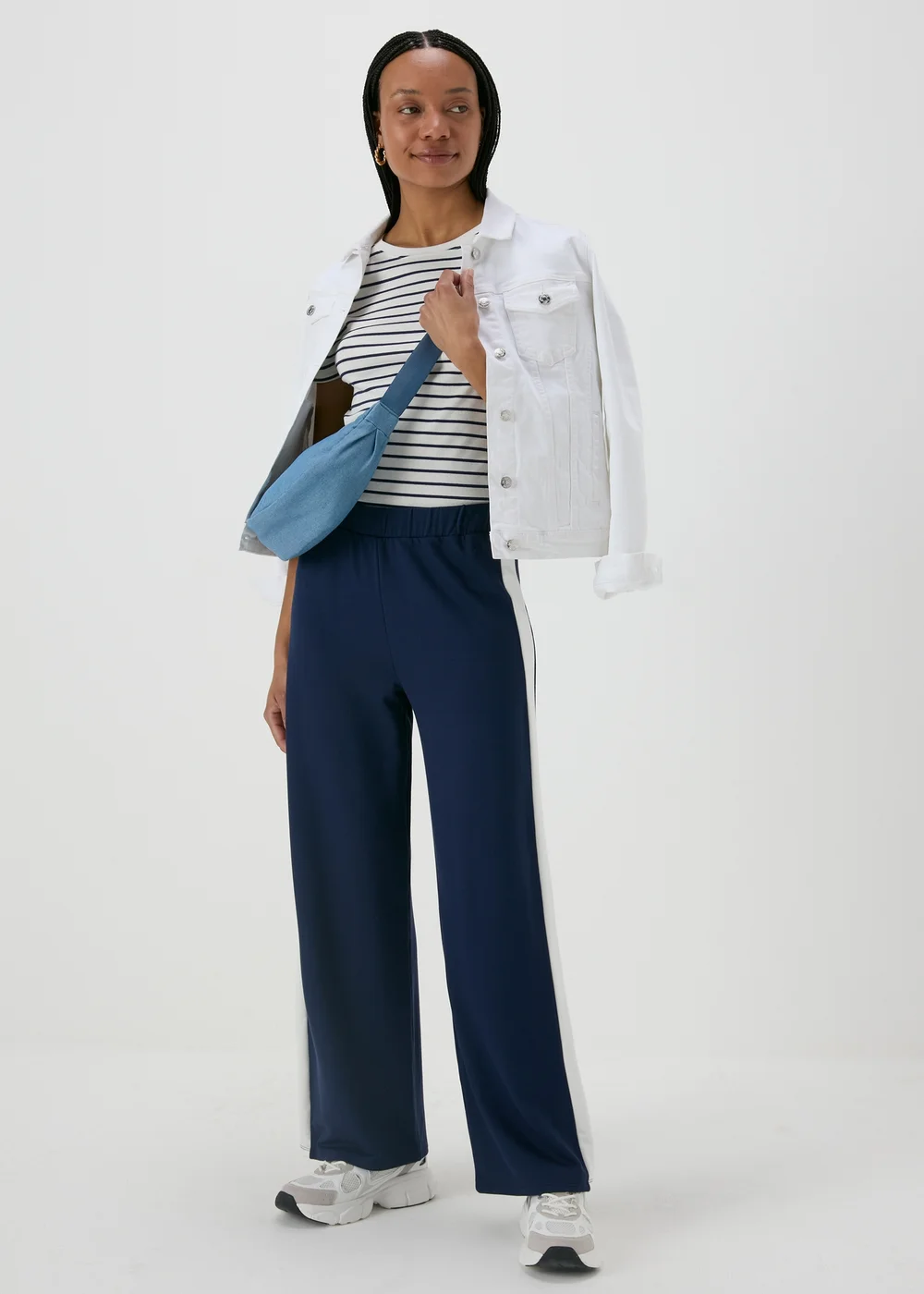 Navy Wide Leg Stripe Trousers - 8 Image 4
