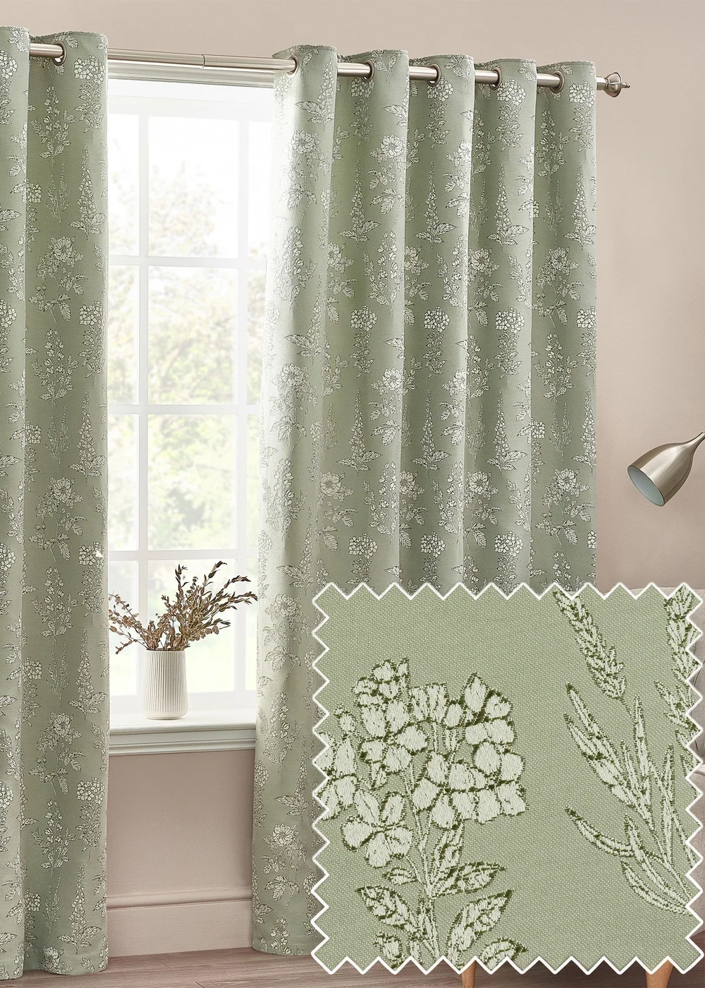 Wylder Nature Sophia Floral Eyelet Curtains - 46W X 54D (117x137cm) Image 1