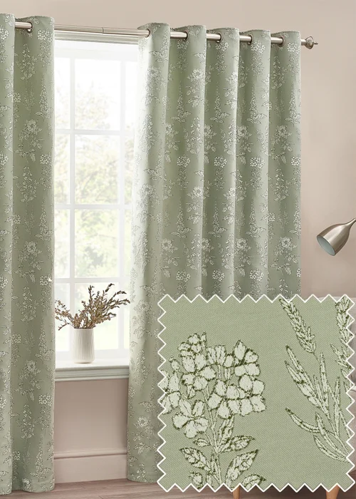 Wylder Nature Sophia Floral Eyelet Curtains - 46W X 54D (117x137cm) Image 1