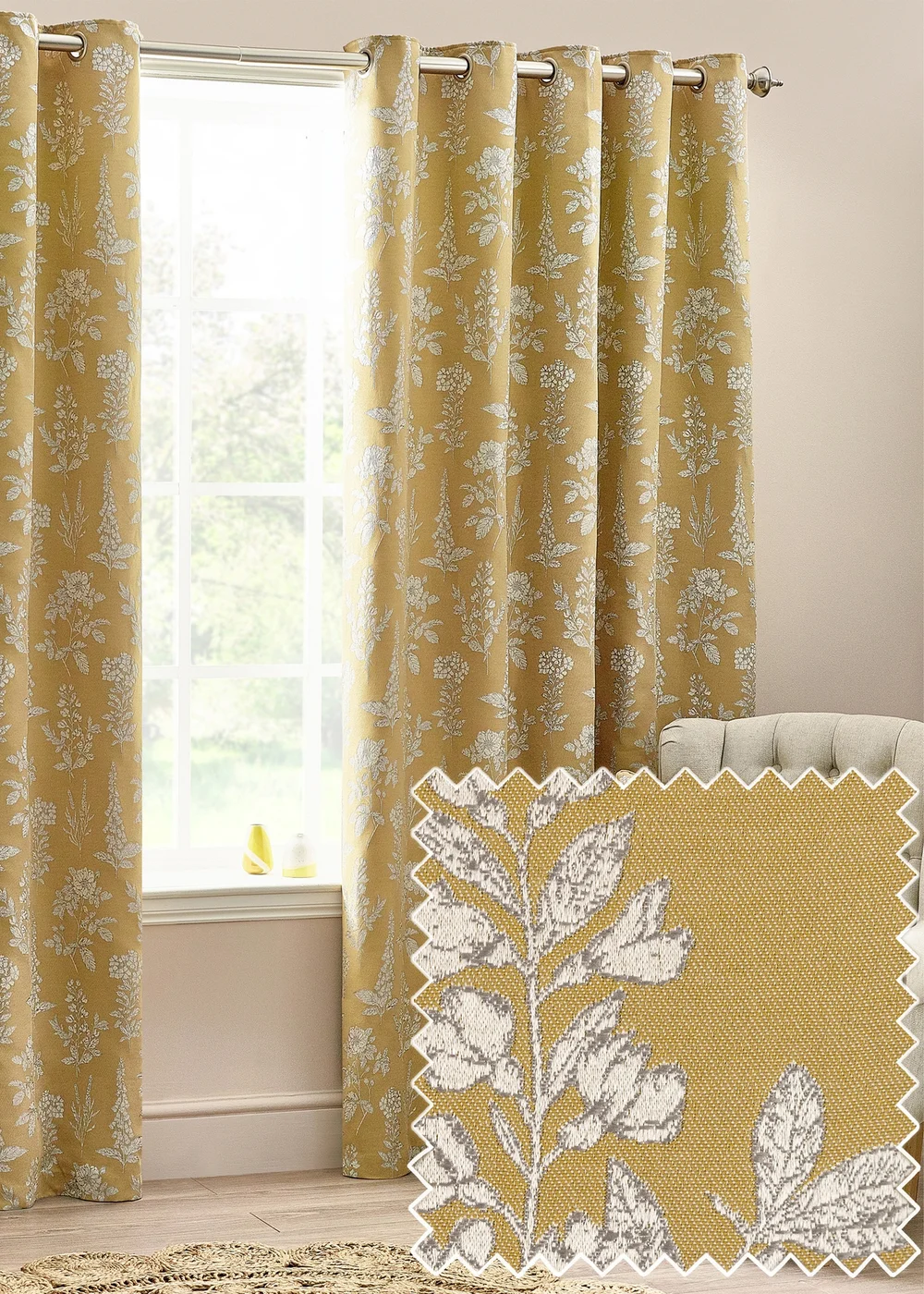 Wylder Nature Sophia Floral Eyelet Curtains - 46W X 54D (117x137cm) Image 1