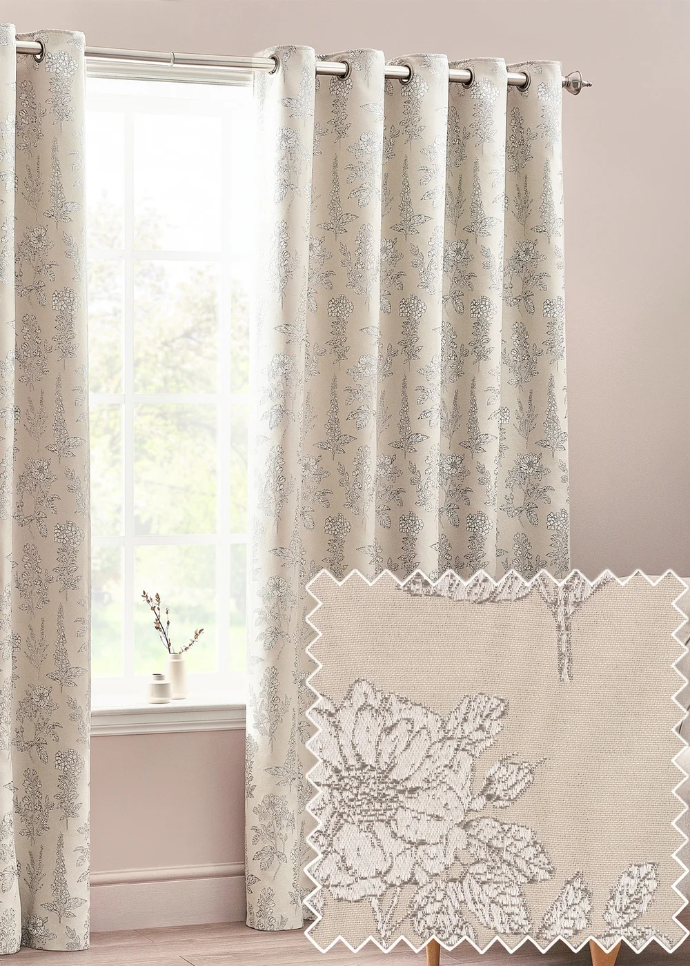 Wylder Nature Sophia Floral Eyelet Curtains - 46W X 54D (117x137cm) Image 2
