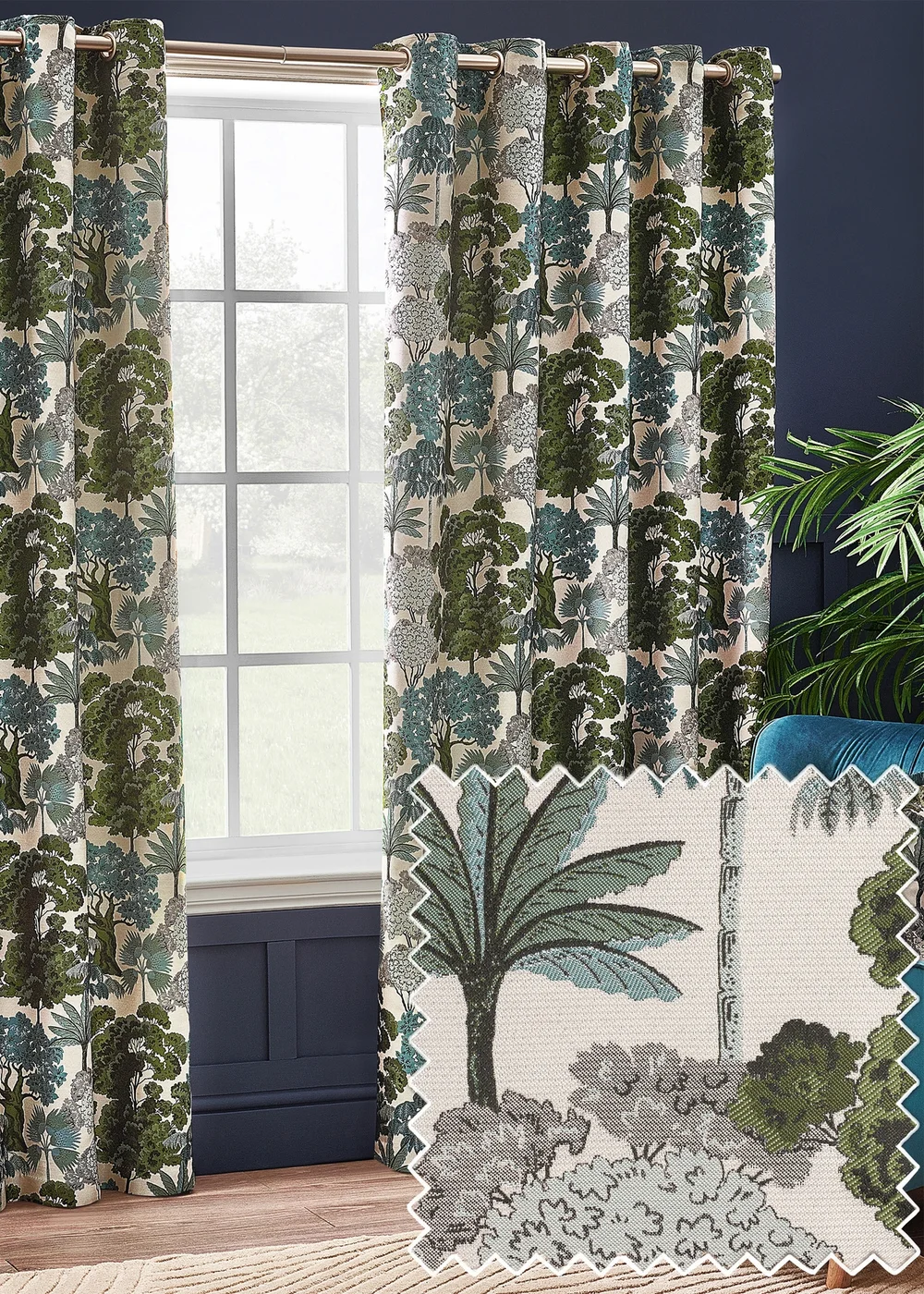 Wylder Nature Woodlands Floral Eyelet Curtains - 46W X 54D (117x137cm) Image 1