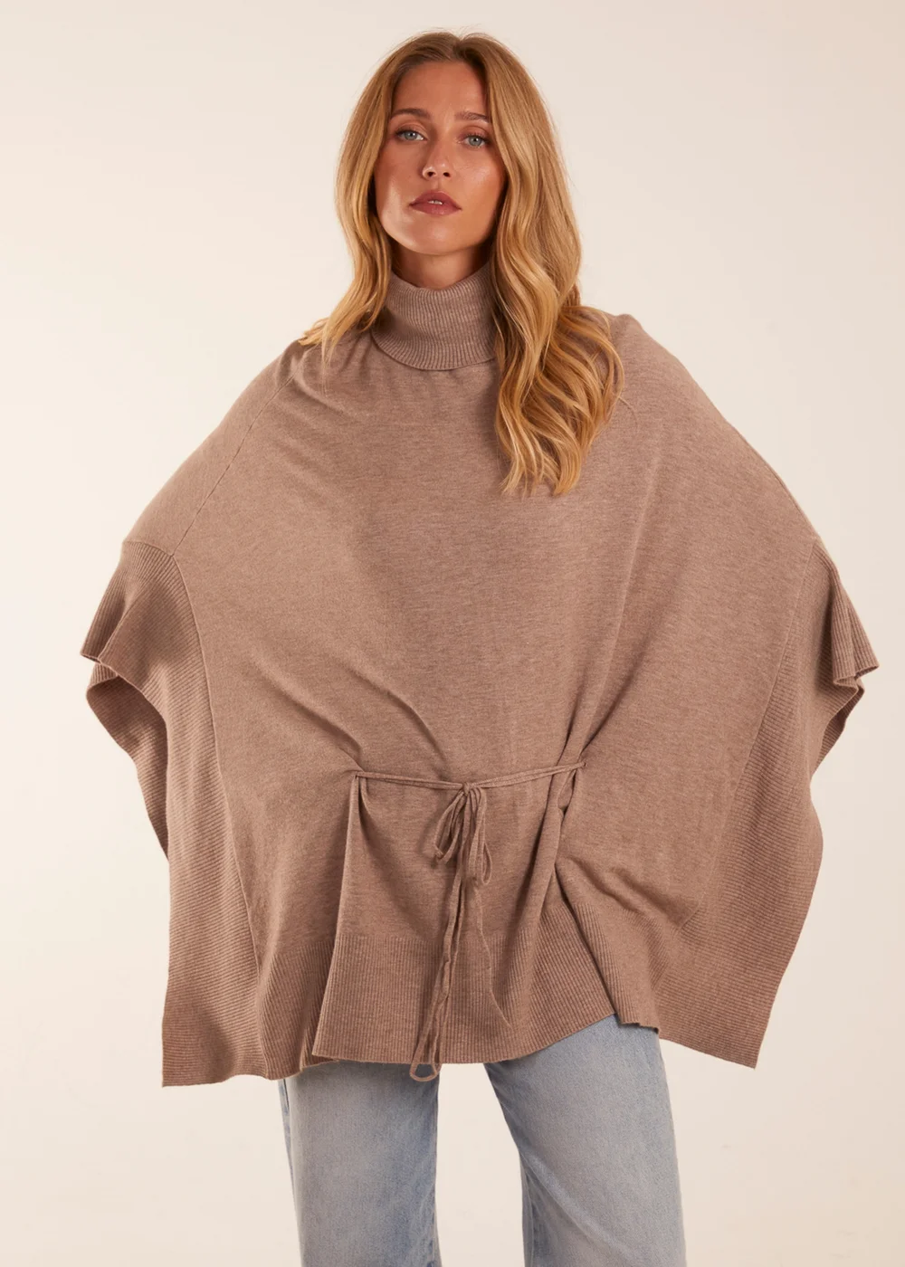 Blue Vanilla Roll Neck Drawstring Poncho - One Size Image 3
