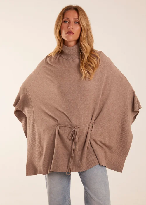 Blue Vanilla Roll Neck Drawstring Poncho - One Size Image 3