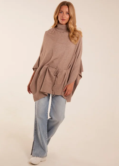 Blue Vanilla Roll Neck Drawstring Poncho - One Size Image 1