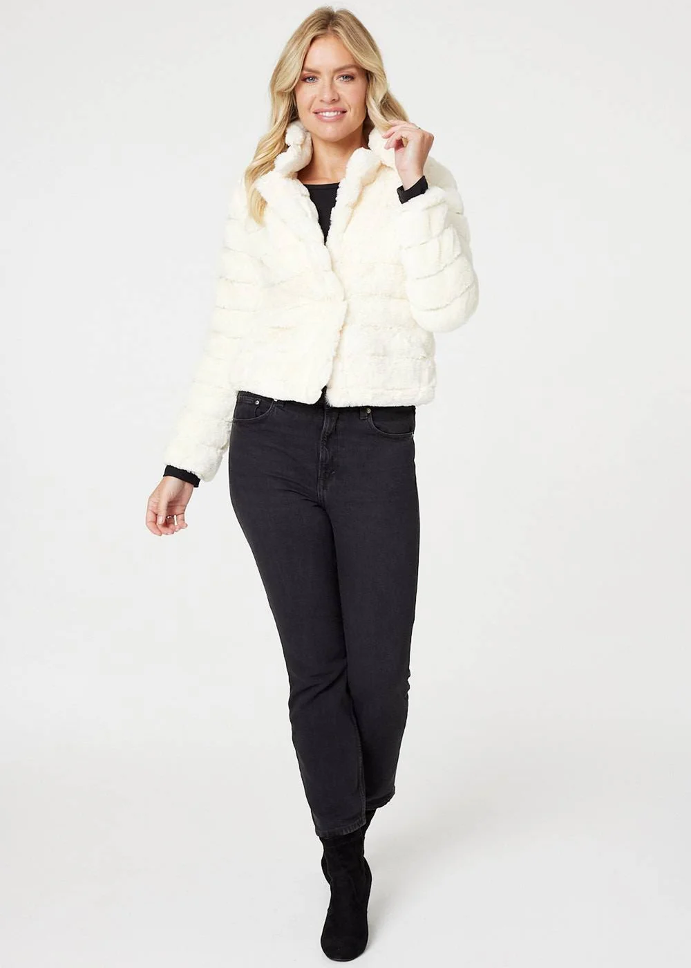 Izabel London White Faux Fur Cropped Jacket - 8 Image 1