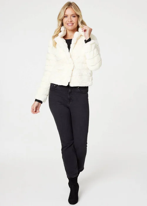 Izabel London White Faux Fur Cropped Jacket - 8 Image 1