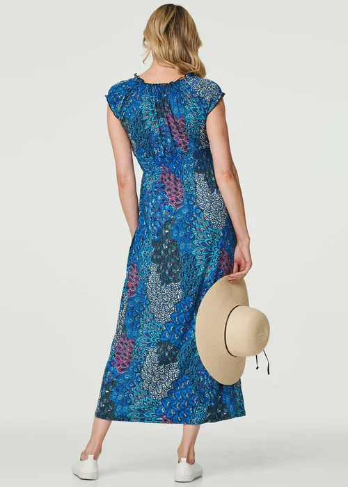 Izabel London Blue Peacock Print V-Neck Maxi Dress - 8 Image 2