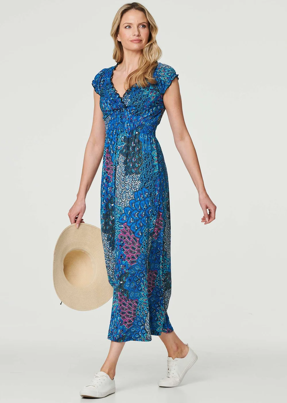 Izabel London Blue Peacock Print V-Neck Maxi Dress - 8 Image 4