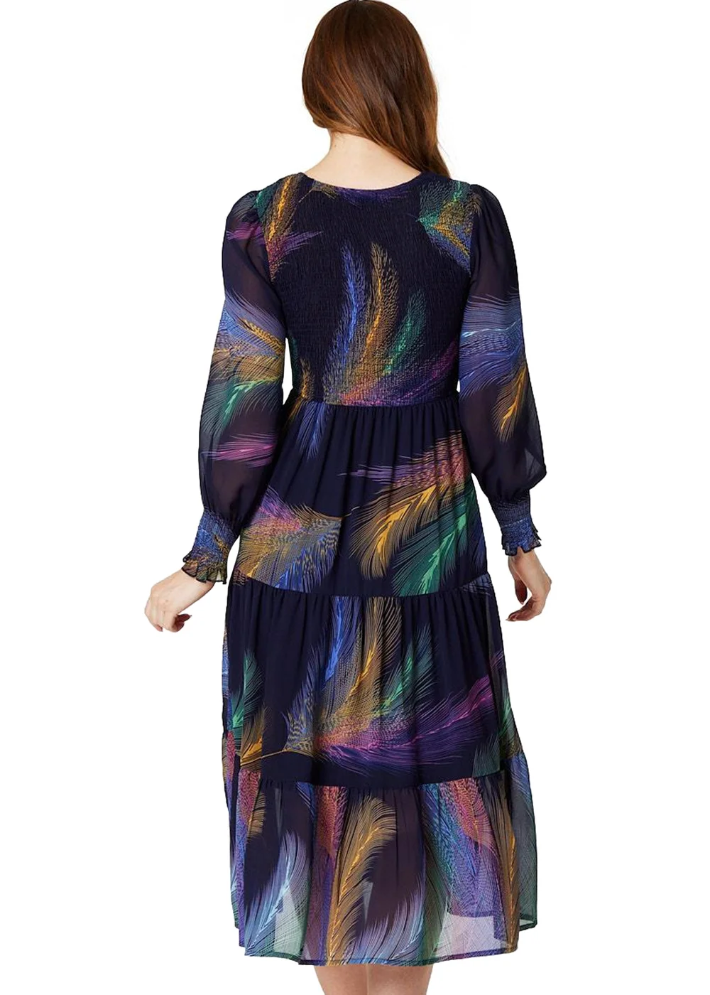 Izabel London Blue Feather Print Midi Smock Dress - 12 Image 4
