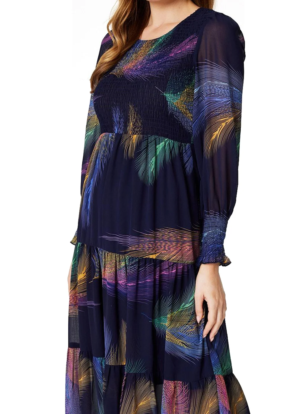 Izabel London Blue Feather Print Midi Smock Dress - 12 Image 3