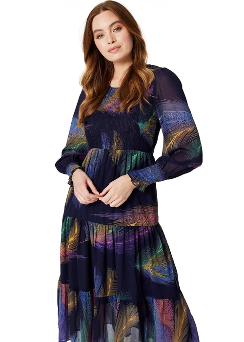Izabel London Blue Feather Print Midi Smock Dress - 12 Image 2