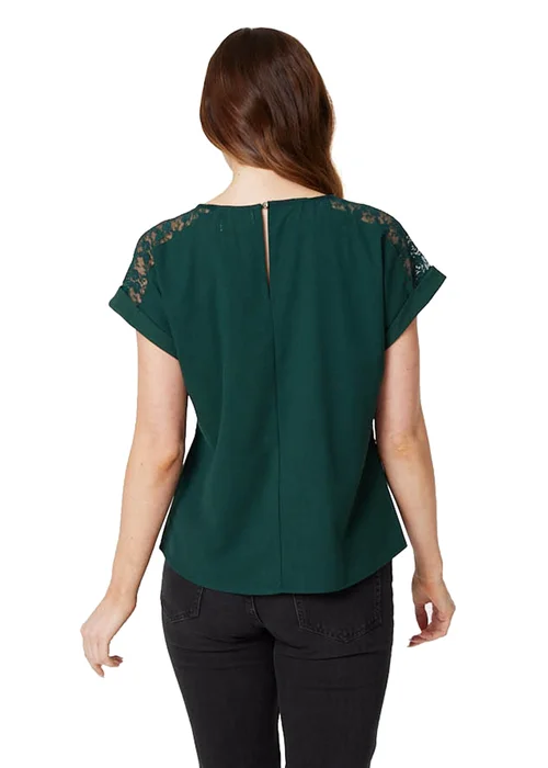 Izabel London Green Lace Shoulder Short Sleeve Top - 8 Image 2