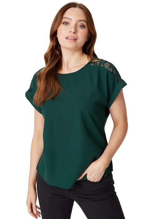 Izabel London Green Lace Shoulder Short Sleeve Top - 8 Image 1