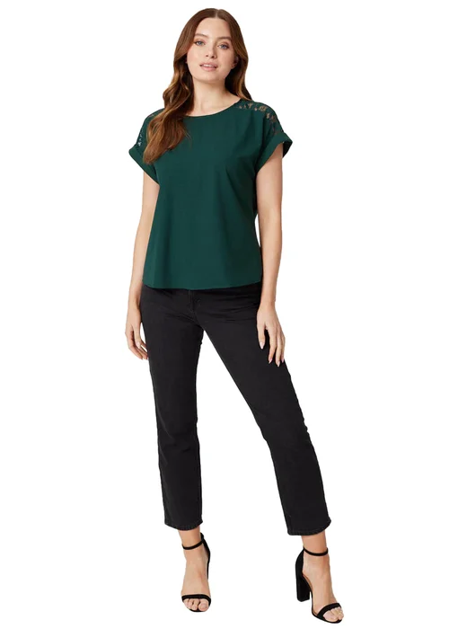 Izabel London Green Lace Shoulder Short Sleeve Top - 8 Image 4