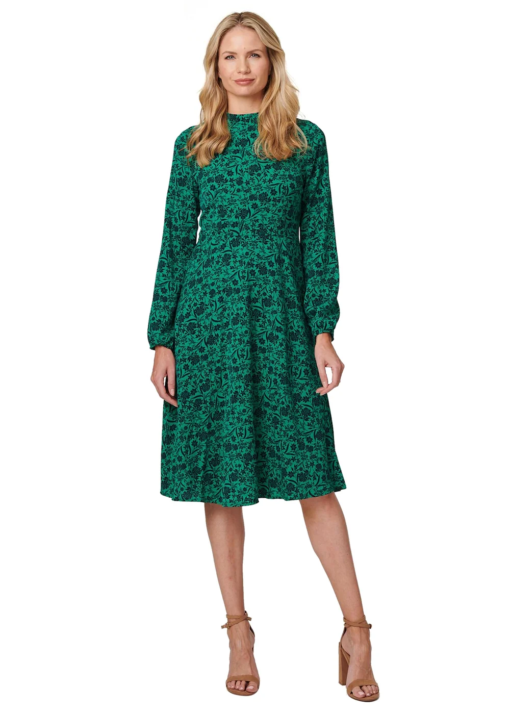 Izabel London Green Floral High Neck Midi Skater Dress - 18 | Matalan Izabel London Green Floral High Neck Midi Skater Dress - 18 | Matalan