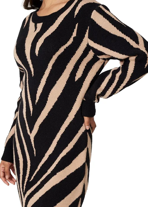 Izabel London Black Animal Print Short Knit Dress - Size 8 Image 3