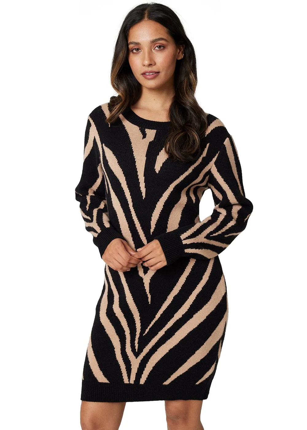 Izabel London Black Animal Print Short Knit Dress - Size 10 | Matalan Izabel London Black Animal Print Short Knit Dress - Size 10 | Matalan