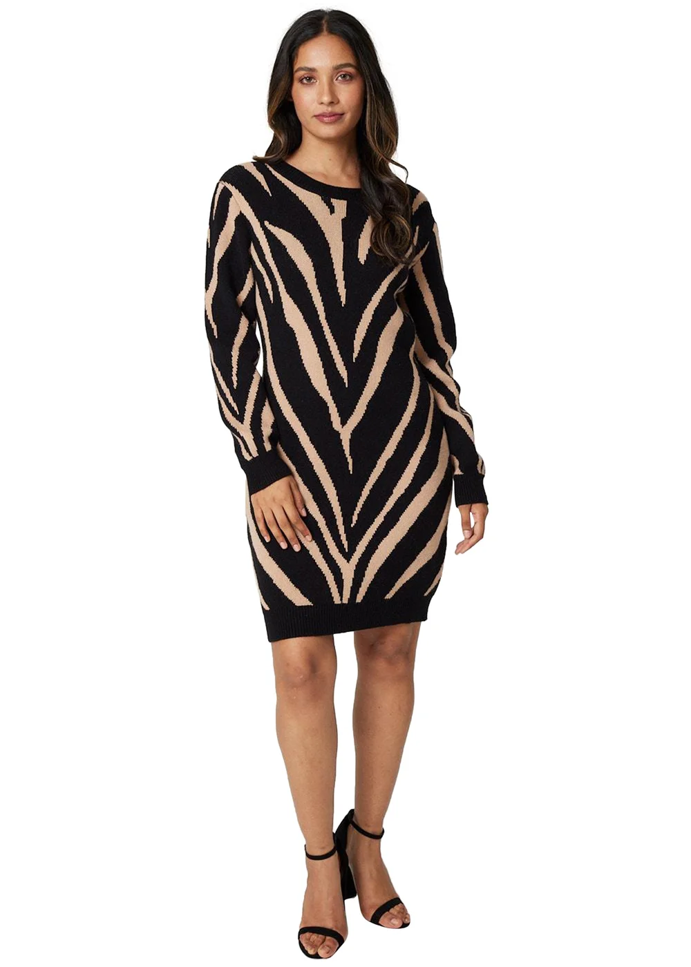 Izabel London Black Animal Print Short Knit Dress - Size 8 Image 4